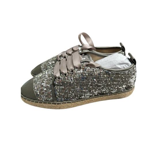 Generation Love women’s NWOT’s Silver Sequin espadrilles with laces. Size 39 - Picture 1 of 7